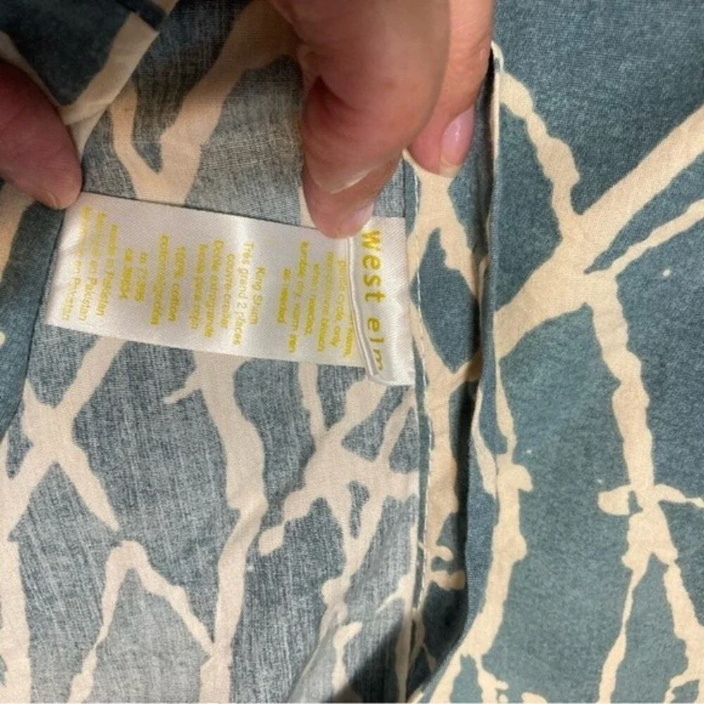 West Elm Forest Abstract Teal White Cream Pillowcase Sham King